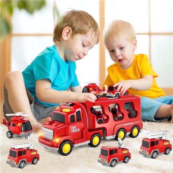Toys | Fire Truck Car Set For Toddlers Ages 135 5 In 1 Carrier Truck ...